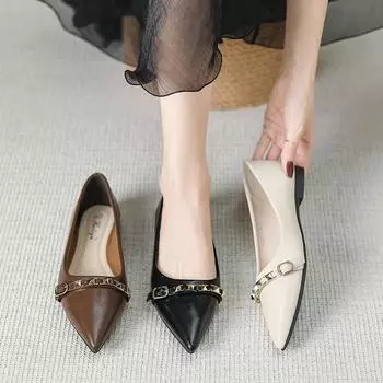 Spring and summer 2024 new soft-soled rivets with pointed flat-soled single shoes shallow mouth versatile flat-heeled women s shoes 6222-3 35 чёрный