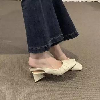 Spring and summer 2025 new high-heeled bag head rear empty sandals women s shoes thick heel shallow mouth French gentle wind single shoes women s s 35 абрикосовый