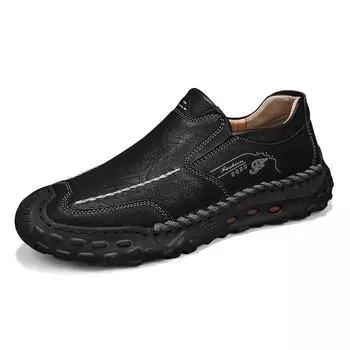Spring and summer 2025 new men s casual leather shoes large size non-slip and wear-resistant soft sole soft surface lazy handmade shoes 38