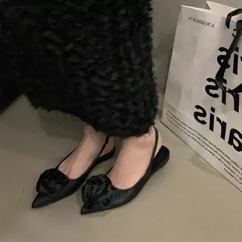 Spring and summer 2025 new pointed head flat heel high heel flower fashion women s shoes satin middle heel bag head sandals single 35 абрикосовый