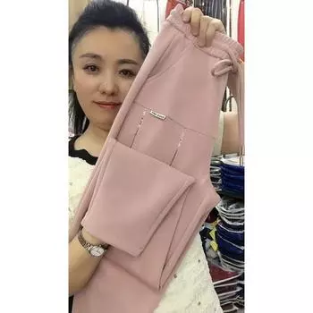 Spring and Summer Air Cotton High Waist Anti-Wrinkle Cropped Casual Pants Pink 4XL