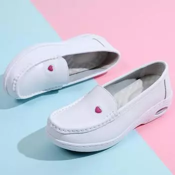 Spring and summer air cushion nurse shoes women s comfortable soft sole breathable non-slip not tired feet thick sole work medical small white sing 34