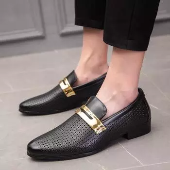 Spring and summer Amazon men s casual leather shoes men wish casual one pedal hollow beanie shoes lazy shoes 38