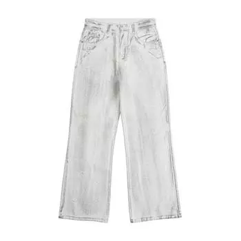 Spring and Summer American Dirty White Jeans Men s Straight Loose Personality Versatile Trousers S
