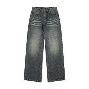 Spring and Summer American Retro Nostalgic Straight Jeans Men and Women Loose Personality Trousers S