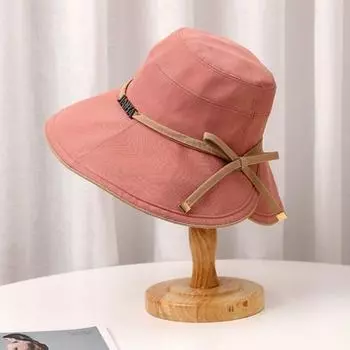 Spring and Summer Big Brim Outdoor Sun Protection Sun Hat Casual Easiest for Match Face-Covering Fisherman Hat Female Beach Trip Sun Hat Leather powder Default Size