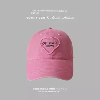 Spring and Summer Big Head Circumference Hat Face-Looking Small Peaked Cap Girl Sweet Cool Sexy Heart Vintage Soft Top Baseball Cap Tide Pink Adjustable