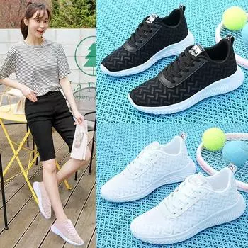 Весенние и летние дышащие сетчатые туфли, модная обувь для маленьких и свежих девочек, легкая спортивная обувь, кроссовки, повседневная обувь больших размеров 35 чёрный