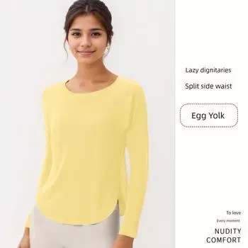 Spring and Summer Breathable Quick-Drying Top Sports Long T-shirt Women s Loose Long Sleeves Running Tops Workout Clothes Yoga Workout Clothes Egg Yolk S/M