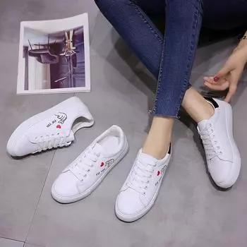 Весна и лето Повседневная мода Плоские Новые Стильные Круглые Носки На Шнуровке Кроссовки Love Удобная Женская Прогулочная Обувь 35