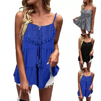 Spring And Summer Casual Holiday Camisole Collared Knitted Top L синий