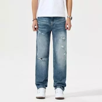 Spring and Summer Classic Jeans Long Ripped Super Soft Tennis Combo Conical Trousers 28 синий