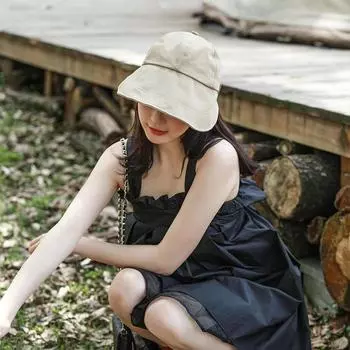 Spring and Summer Cotton Curling Sunscreen Fisherman Hat Women Casual Sun Hat M 56-58cm