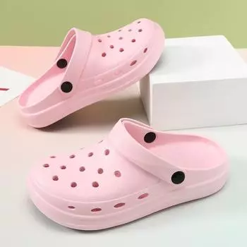 Spring and summer couple non-slip hole shoes non-slip round head wear-resistant fashion solid color casual beach 36 розовый