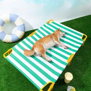 Spring and Summer Dog Classic Striped Camp Bed Medium and Large Dog Golden Retriever Large Dog Bed Cat Bed Pet Dog Bedding S: 70 * 58 * 16cm