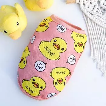 Spring and summer dog pet cat clothes accessories big yellow duck cat vest mesh through pet dog supplies XS (bust 30cm back length 20cm)