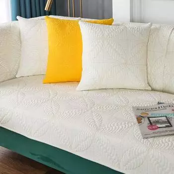 Spring and Summer Double-Sided Cotton Washed Fabric Sofa Cushion Modern Minimalist Pure Cotton Embroidery Sofa Cover Slipcover Pastoral All Year Round Embroider four-leaf clover-rice White 70x70cm