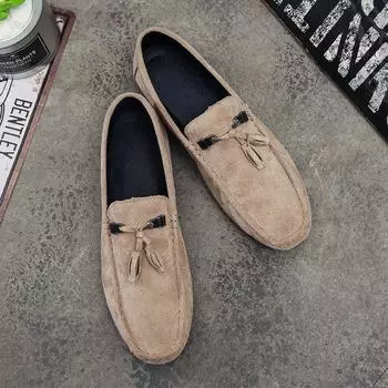Spring and summer Doudou shoes men s suede soft sole breathable casual lazy shoes flat solid color trendy men s shoes 39 красный