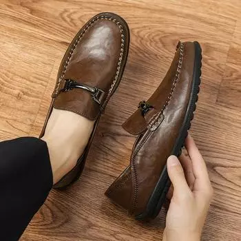 Spring and summer driving men s shoes casual leather loafers breathable foreign trade hot-selling lazy pedal Doudou shoes 38 чёрный