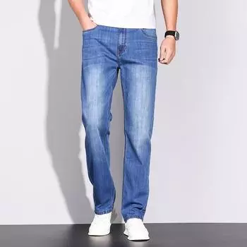 Spring and Summer Elastic Cotton High Waist Loose Light Business Thin Small Straight Trousers Jeans 28