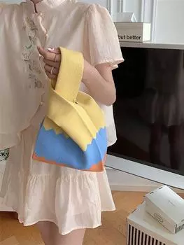 Весенне-летняя цветочная вязаная сумка шерстяная ручная сумка сумка на запястье сумка для хранения походная сумка для покупок