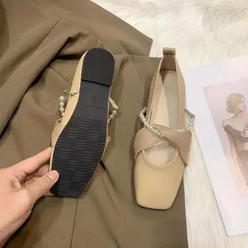 Spring and Summer Footwear Plus Size Low-heeled Soft-soled Single-toe Comfortable Flat-bottomed Women s Shoes 35 хаки