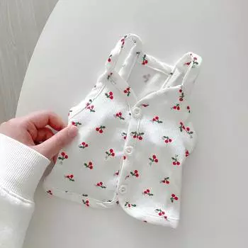 Spring and Summer Fresh Cherry Strap Cute Buckle Strap Teddy Bears Dog Small Puppy Two Legged Clothes Cat Tank Top Pet Clothes XS