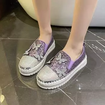 Spring and summer full of diamonds new single shoes women s bows one pedal casual shoes simple fashion sports shoes women s loafers 35 серебряный