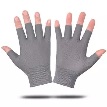 Spring and Summer Gloves Thin Men and Women Sun Protection Driving and Biking Tea Picking Work Short Breathable Missing Finger Manicure Half Finger (Five fingers missing) 12 double Ash All yards