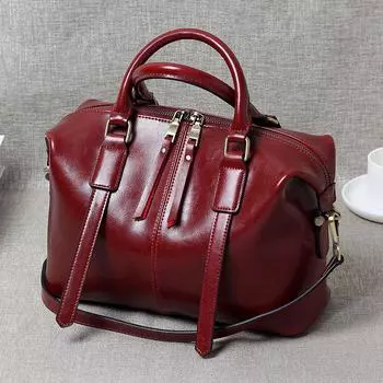 Spring and Summer Hand-carrying Retro European and American Leather Boston Women s Bag Trendy Leather One-shoulder Crossbody Bag чёрный