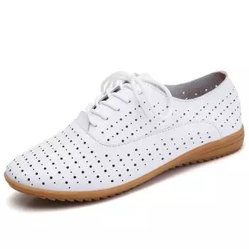 Spring and Summer Hollow White Shoes Women s Flat Shoes Round Toe Fashionable Casual Work Women s Shoes 35