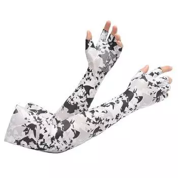 Spring and Summer Ice Sleeve Leak Two Finger Gloves Men and Women Sun Protection Cycling Long Viscose Fiber Oversleeve Driving Non Slip Gloves Men Long Ice Silk Sleeve Half Finger Color All yards