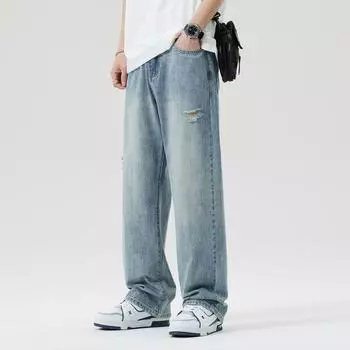 Spring and Summer Japanese Street Men s Loose Straight High Street Retro Jeans Trousers 38