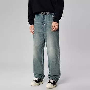 Spring and Summer Jeans Classic American High Street Loose Straight Versatile Fashion 28 синий