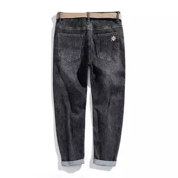 Spring and Summer Jeans Men s Thin Elastic Fit Small Foot Belt Nine-point Pants 28 чёрный