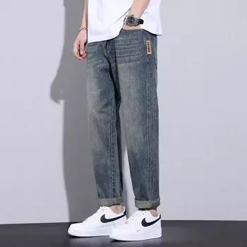 Spring and Summer Jeans Trend Japanese Loose Casual Micro-Harlan Trousers 28 синий