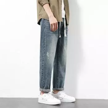 Spring and Summer Jeans Trendy Japanese Loose Straight Casual Micro-harem Trousers M