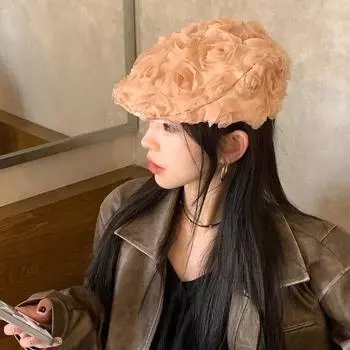 Spring and Summer Korean Niche High-end Rose Forward New Hat Female Retro Styling Temperament Beret Painter Hat