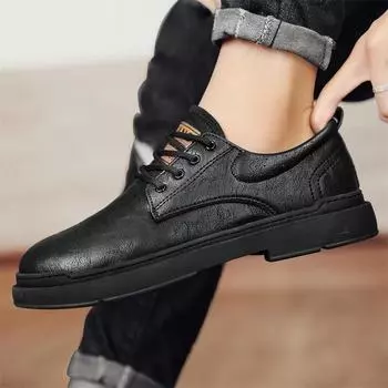 Spring and summer leather shoes men s 2024 new soft-soled leather retro trend versatile casual 2025 popular men s shoes 38 чёрный