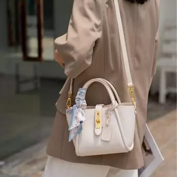 Spring and Summer Leather Vegetable Basket Hand Bucket Bag Women s Leather Crossbody Bag Shoulder Women s Bag Scarf
