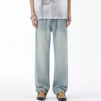 Spring and Summer Loose American Tennis Wide-leg Jeans Men s Loose Casual Straight Pants 28 синий