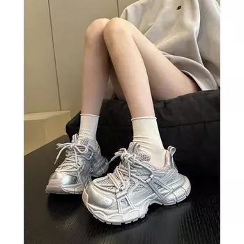 Spring and summer Meimei~ pointed goods personalized mesh breathable white platform dad shoes women s jogging casual shoes sports shoes 35