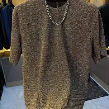 Spring and Summer Men s Fashion Gold High Elasticity Round Neck Light Luxury Slim Fit Trend Slimming Half Sleeved T-shirt Jacquard S золотой