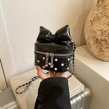 Spring and summer mini small bag women s new polka dots try bow small square bag crossbody red envelope чёрный