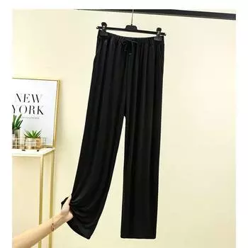 Spring and Summer Modal Casual Trousers Women Loose Plus size Thin Home Pants Outer Wear Straight Wide Leg Pants Slim Dance Black M (recommended 45.00 kg-55.00 kg