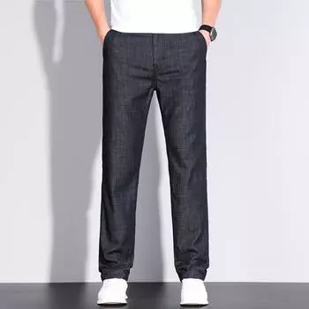 Spring and Summer Modal Cotton High Waist Loose Light Business Small Straight Men s Denim Trousers 28