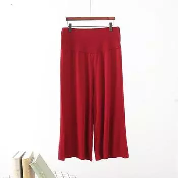 Spring and Summer Modal Loose Pants Loose Plus Size Casual Women s High Waist Cropped Straight-Leg Slimming Thin Wide Leg Sports Pants Burgundy XXL 75.00 kg-92.50 kg