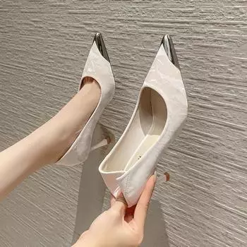 Spring and summer new anti-wear feet thin heels pointed temperament work single shoes soft leather fashion versatile high heels 34
