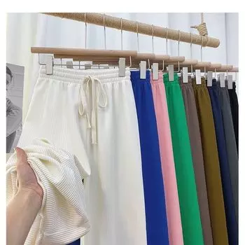 Spring and Summer New Arrival 3D Cutting Elastic Waist Flat Stomach Tight Waist Slim Looking Invincible Draped Casual Pants Long Pants White All yards