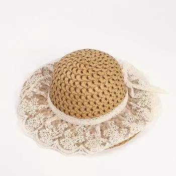 Spring and Summer New Arrival Lace Bow Straw Hat Mother-Daughter Parent-Child Big Brim Summer Hat Kids Summer Beach Sun Protection Sun Hat Kids (52cm)